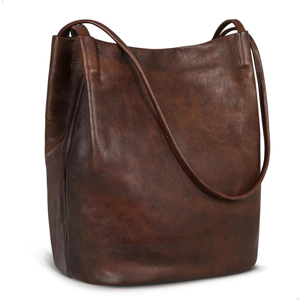 image:imageIswee Leather Shoulder Bags for Women Vintage Tote Bag Ladies Purses and Handbags Soft Everyday Bucket Purse for WorkCoffee