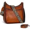 image:imageIswee Crossbody Bags for Women Genuine Leather Purses Vintage Shoulder Handbags Travel Cross Body Bag with Boho StrapBrown