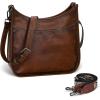 image:imageIswee Crossbody Bags for Women Genuine Leather Purses Vintage Shoulder Handbags Travel Cross Body Bag with Boho StrapCoffee