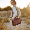image:imageIswee Genuine Leather Satchel Tote Bag Top Handle Handbag Designer Shoulder Bag Large Capacity Cross Body BagLight Brown