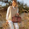 image:imageIswee Genuine Leather Satchel Tote Bag Top Handle Handbag Designer Shoulder Bag Large Capacity Cross Body BagLight Brown