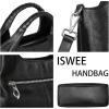 image:imageIswee Genuine Leather Top Handle Purse Satchel Bag Designer Shoulder Bag Tote Ladies Crossbody Bag for WomenBlack
