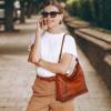 image:imageIswee Leather Crossbody Bags for Women Shoulder Handbag Genuine Purse and handbag Medium Size hobo Shoulder SatchelCoffee