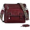 image:imageIswee Soft Leather Crossbody Bags for Women Shoulder Handbags Multi Pocket Travel Purse with Adjustable Strap Medium SizeWine