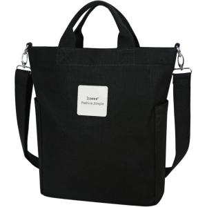 image:imageIswee Canvas Tote Bag for Women Casual Shoulder Work Bag Crossbody Top Handle Bag Shopping Handbags for Women Black