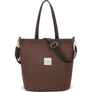 image:imageIswee Canvas Tote Bag with Zipper Multi Pockets Tote Purse for Women Fashion Crossbody Tote Shoulder Bag Handbag Everyday BagCoffee