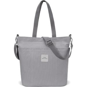 image:imageIswee Canvas Tote Bag with Zipper Multi Pockets Tote Purse for Women Fashion Crossbody Tote Shoulder Bag Handbag Everyday BagGray