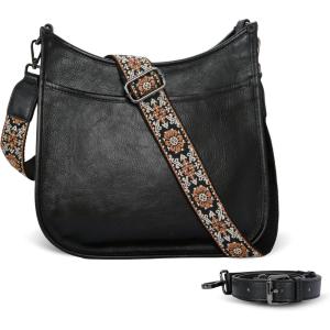 image:imageIswee Crossbody Bags for Women Genuine Leather Purses Vintage Shoulder Handbags Travel Cross Body Bag with Boho StrapBlack