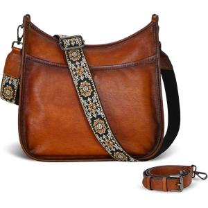 image:imageIswee Crossbody Bags for Women Genuine Leather Purses Vintage Shoulder Handbags Travel Cross Body Bag with Boho StrapBrown