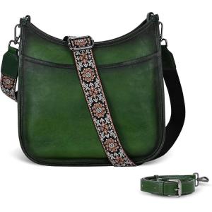 image:imageIswee Crossbody Bags for Women Genuine Leather Purses Vintage Shoulder Handbags Travel Cross Body Bag with Boho StrapGreen