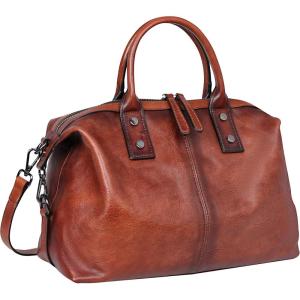 image:imageIswee Genuine Leather Satchel Tote Bag Top Handle Handbag Designer Shoulder Bag Large Capacity Cross Body BagBrown