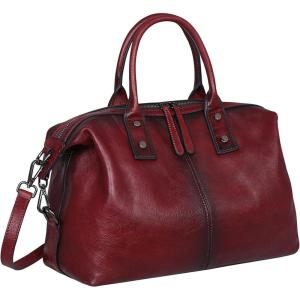 image:imageIswee Genuine Leather Satchel Tote Bag Top Handle Handbag Designer Shoulder Bag Large Capacity Cross Body BagWine