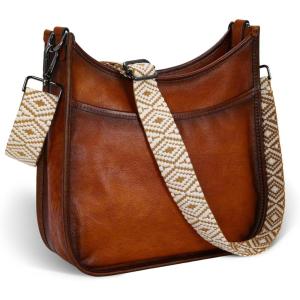 image:imageIswee Genuine Leather Shoulder Bag Functional Crossbody Purse for Travel with Long Shoulder Strap Boho Style