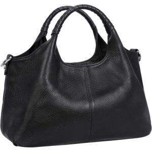 image:imageIswee Genuine Leather Shoulder Bags Purses and Handbags for Women Satchel Designer Cross Body Hobo Medium Size ToteBlack