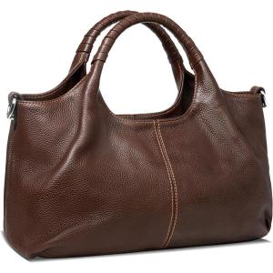 image:imageIswee Genuine Leather Shoulder Bags Purses and Handbags for Women Satchel Designer Cross Body Hobo Medium Size ToteCoffee