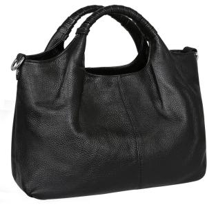 image:imageIswee Genuine Leather Top Handle Purse Satchel Bag Designer Shoulder Bag Tote Ladies Crossbody Bag for WomenBlack