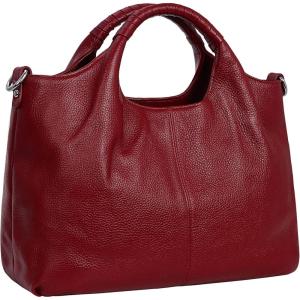 image:imageIswee Genuine Leather Top Handle Purse Satchel Bag Designer Shoulder Bag Tote Ladies Crossbody Bag for WomenWine