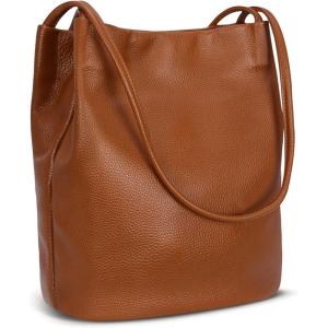 image:imageIswee Genuine Leather Tote Bucket Bags Hobo Shoulder Bags Purse and Handbags for Women TrendyBrownlichee