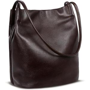 image:imageIswee Genuine Leather Tote Bucket Bags Hobo Shoulder Bags Purse and Handbags for Women TrendyCoffeelichee