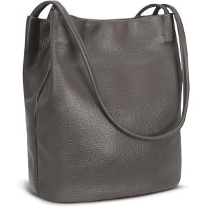 image:imageIswee Genuine Leather Tote Bucket Bags Hobo Shoulder Bags Purse and Handbags for Women TrendyGreylichee