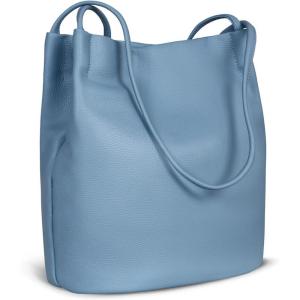 image:imageIswee Genuine Leather Tote Bucket Bags Hobo Shoulder Bags Purse and Handbags for Women TrendyLight Bluelichee