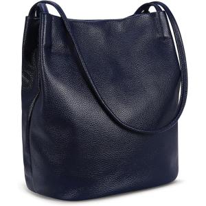 image:imageIswee Genuine Leather Tote Bucket Bags Hobo Shoulder Bags Purse and Handbags for Women TrendyNavy Bluelichee
