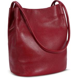 image:imageIswee Genuine Leather Tote Bucket Bags Hobo Shoulder Bags Purse and Handbags for Women TrendyWinelichee
