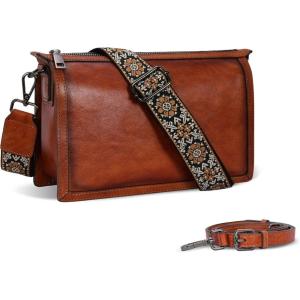 image:imageIswee Leather Bag Crossbody Bag for Woman Purses and Handbag Shoulder Bags Medium Pocketbooks Detachable Long Straps SatchelBrown