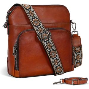 image:imageIswee Leather Crossbody Bags for Women Multi Pockets Medium Shoulder Bag Lightweight Functional Travel PurseBrown