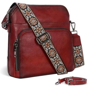 image:imageIswee Leather Crossbody Bags for Women Multi Pockets Medium Shoulder Bag Lightweight Functional Travel PurseWine