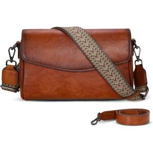 image:imageIswee Leather Crossbody Bags for Women Shoulder Handbags and Purses with Multi Pocket and Two Straps Travel Satchel MediumBrown