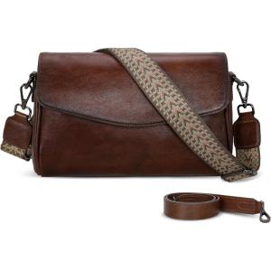 image:imageIswee Leather Crossbody Bags for Women Shoulder Handbags and Purses with Multi Pocket and Two Straps Travel Satchel MediumCoffee