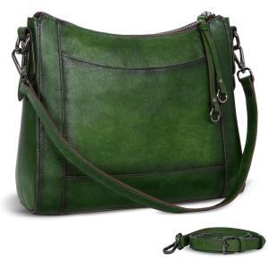 image:imageIswee Leather Crossbody Bags for Women Shoulder Purse Medium Hobo Genuine Leather Satchel Purses and HandbagsGreen