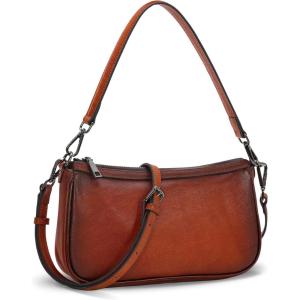 image:imageIswee Leather Crossbody Bags for Women Small Designer Shoulder Bag Hobo Purse Satchel Handbags with Two StrapsBrown