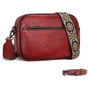 image:imageIswee Leather Crossbody Bags for Women Vintage Shoulder Bag Small Satchel Purse Zippered Purse with Adjustable StrapWine