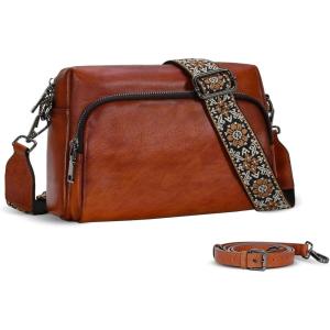 image:imageIswee Leather Crossbody Purses for Women Shoulder Handbags with Pockets Satchel Purse Stylish Cross Body Bag for TravelBrown
