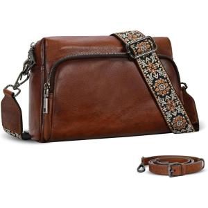 image:imageIswee Leather Crossbody Purses for Women Shoulder Handbags with Pockets Satchel Purse Stylish Cross Body Bag for TravelCoffee