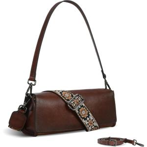 image:imageIswee Leather Purses for Women Crossbody Bag Vintage Flap Saddle Purse Zipper Womens Shoulder Handbags with 3 StrapsCoffee