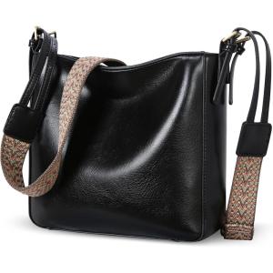 image:imageIswee Leather Purses for Women Designer Crossbody Bags Zippered MultiPocket Shoulder Handbags with Adjustable Wide StrapBlack