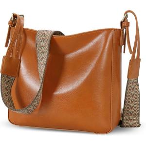 image:imageIswee Leather Purses for Women Designer Crossbody Bags Zippered MultiPocket Shoulder Handbags with Adjustable Wide StrapBrown