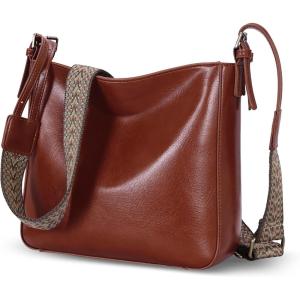 image:imageIswee Leather Purses for Women Designer Crossbody Bags Zippered MultiPocket Shoulder Handbags with Adjustable Wide StrapCoffee