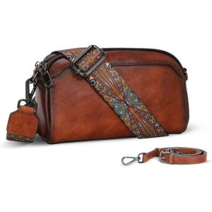 image:imageIswee Leather Purses for Women Small Cossbody Bags Multi Pockets Shoulder Purse Vintage Satchel Bag Daily Travel PursesBrown