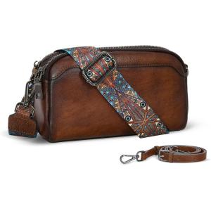 image:imageIswee Leather Purses for Women Small Cossbody Bags Multi Pockets Shoulder Purse Vintage Satchel Bag Daily Travel PursesCoffee
