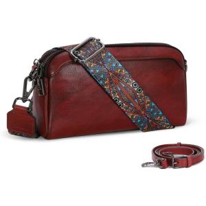 image:imageIswee Leather Purses for Women Small Cossbody Bags Multi Pockets Shoulder Purse Vintage Satchel Bag Daily Travel PursesWine