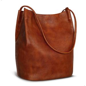image:imageIswee Leather Shoulder Bags for Women Vintage Tote Bag Ladies Purses and Handbags Soft Everyday Bucket Purse for WorkBrown