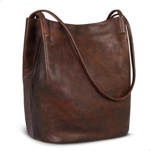 image:imageIswee Leather Shoulder Bags for Women Vintage Tote Bag Ladies Purses and Handbags Soft Everyday Bucket Purse for WorkCoffee
