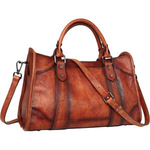 image:imageIswee Satchel Bags for Women Genuine Shoulder Bag Leather Handbags Hobo Crossbody Bags Vintage Purse Tote BagDark Brown