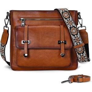 image:imageIswee Soft Leather Crossbody Bags for Women Shoulder Handbags Multi Pocket Travel Purse with Adjustable Strap Medium SizeLight Brown