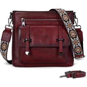 image:imageIswee Soft Leather Crossbody Bags for Women Shoulder Handbags Multi Pocket Travel Purse with Adjustable Strap Medium SizeWine