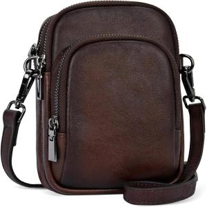 image:imageIswee Vintage Genuine Leather Crossbody Bag for Women Shoulder Handbags Small Travel Phone Purse RFID with Adjustable StrapCoffee